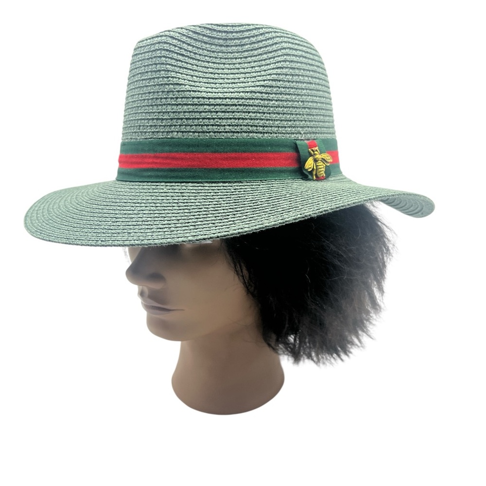 Straw fedora with green and red band